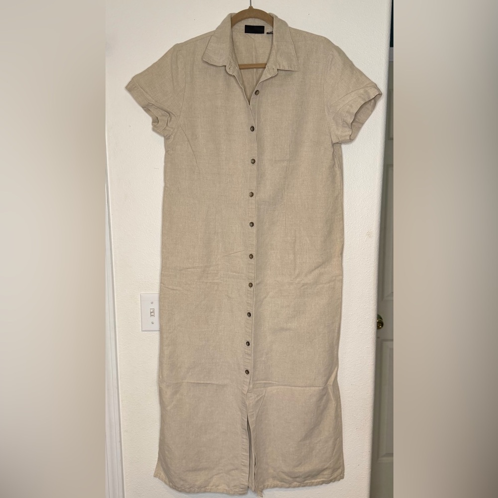 Linen Beige Button-Down Dress